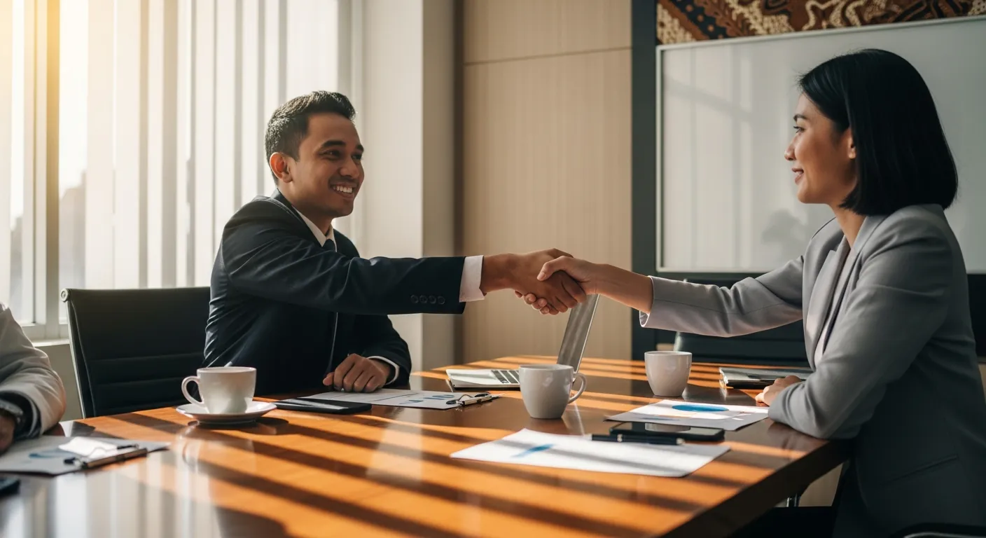 Business handshake meeting in Indonesia
